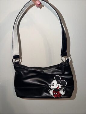 Black Mickey Mouse Shoulder Bag with Sequin Heart